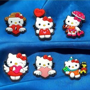 Hello Kitty 6-Pk Croc Shoe Charms White Cat Flip Flop Jewelry Heart Umbrella